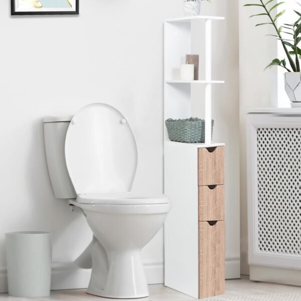 IDMarket - Meuble WC étagère bois WILLY 3 portes blanc et hêtre – Image 2