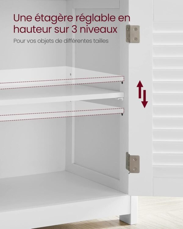 VASAGLE Meuble de Salle de Bain, Meuble de Rangement, Commode, Placard, Armoire, avec Étagères Réglables, Étagère de Rangement avec 2 Portes, 30 x 60 x 80 cm, Blanc BBC40WT – Image 6