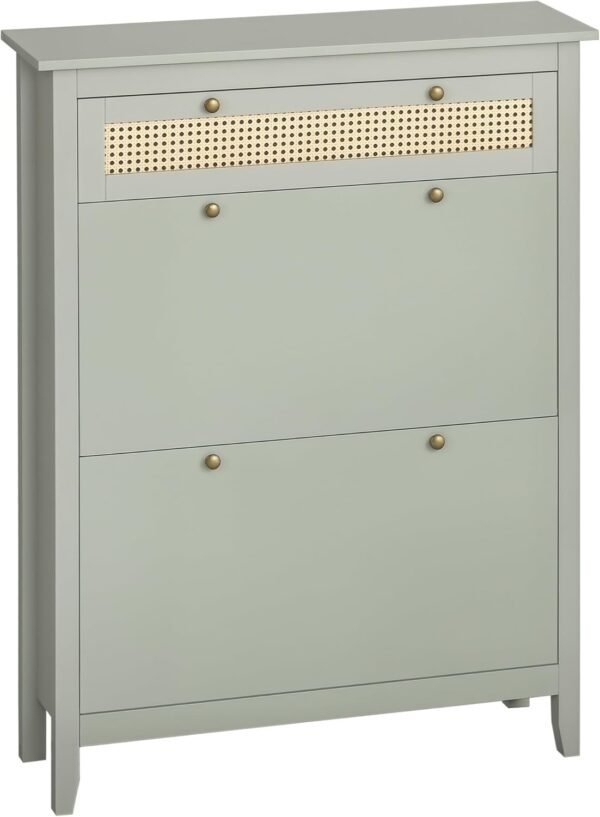 HOMCOM Meuble à Chaussures, 2 Portes battantes, 2 tiroirs réglables, bohème Chic en Bois Effet rotin