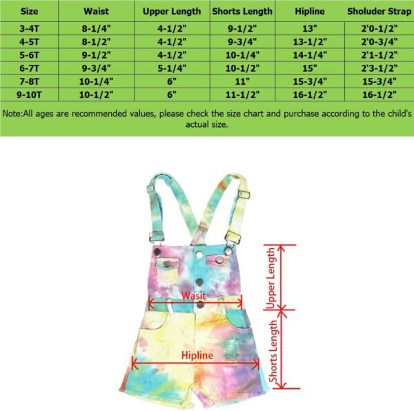 Peacolate 3-10A Enfants Filles Combinaisons et Combinaisons Bavettes Colorées Tie Dye Shorts Bretelles Shorts Jeans Pantalons – Image 3
