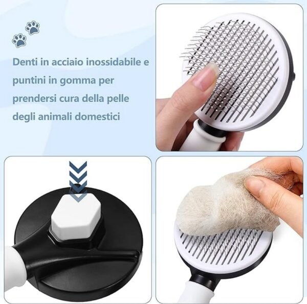 Vinabo Brosse pour Chiens Petite ,Chats. chaton, Autonettoyante Enlèvement des Poils en Un Clic Morts et Sous-Poils – Image 2