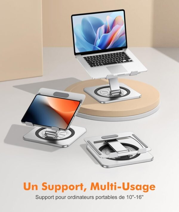 EOIWUY Support Ordinateur Portable Rotation 360°, Support PC Portable Bureau Réglable à Refroidissement Rapide, pour Travail d'Équipe Laptop Stand Ergonomique Racks Compatible avec Tous Laptops 10-16" – Image 5
