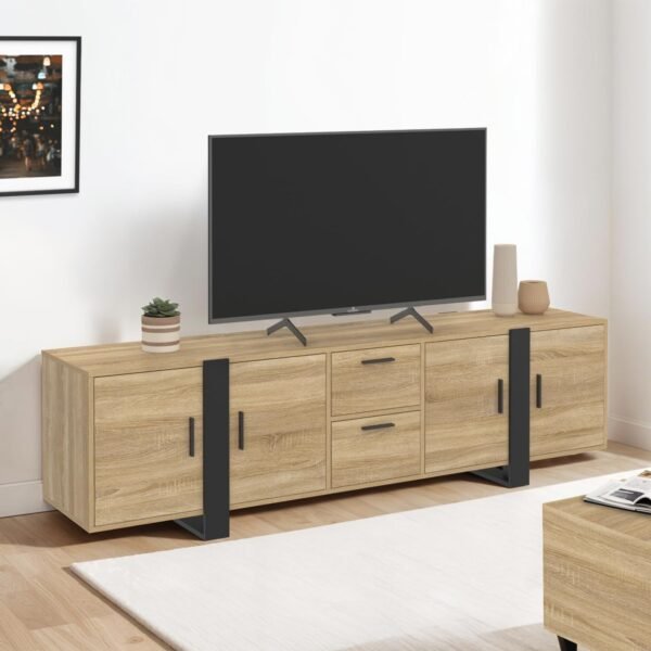 IDMarket - Meuble TV 180 cm Phoenix 4 Portes + 2 tiroirs Bois et Noir – Image 2