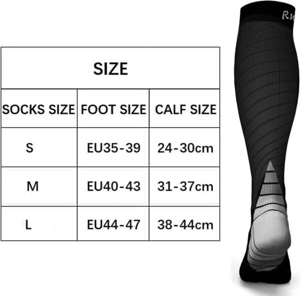 Rwest X Bas de Contention Femme et Homme, Chaussettes de Contention, Chaussette de Compression pour le sport, le fitness, la course, la randonnée, les voyages, le cyclisme – Image 3