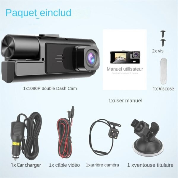 Caméra de Tableau de Bord | Caméra Embarquée Double Vue Pour Véhicule | Système Vidéo Intelligent 1080P 3 Canaux avec Objectif et Accessoires pour Moniteur Auto Camion et Voiture, Utilisation en Condu – Image 5