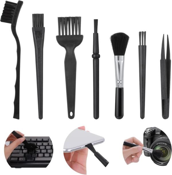 TIESOME 7 Pcs Set de brosses de Nettoyage pour claviers, Brosse de Nettoyage pour Petits espaces Brosse de Nettoyage pour appareils électroniques informatiques Brosse de Nettoyage pour poussières – Image 8