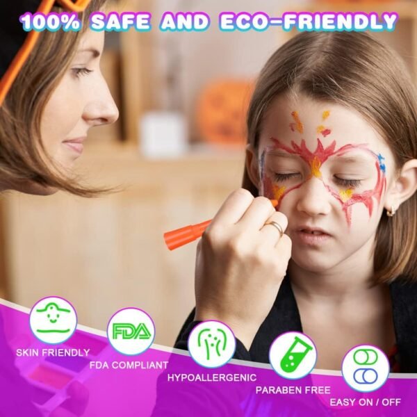 AOOWU Peinture Fluorescents UV, 6 Crayons De Peinture UV Néon Pour Le Visage Et Le Corps, Lavables Non Toxiques Bâton de Peinture au Néon UV, Pour Festival, Mardi Gras, Halloween, Maquillage – Image 5