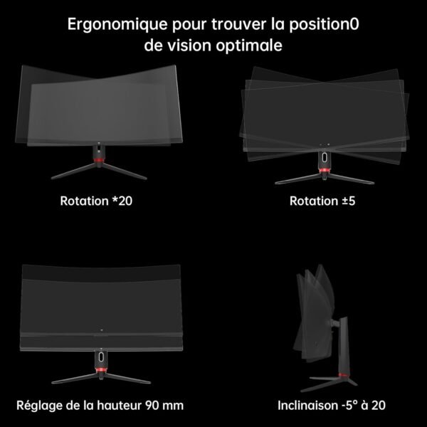KTC Ecran 34 Pouces Incurvé, UWQHD (3440 x 1440) 180Hz Ecran PC Gamer, Adaptive Sync, 21:9 VA Panel 1500R, 1ms, HDR10, Rapport de Contraste 4000:1, 2 x DP 1.4 (180Hz), 2X HDMI 2.0 (100Hz), H34S18S – Image 8