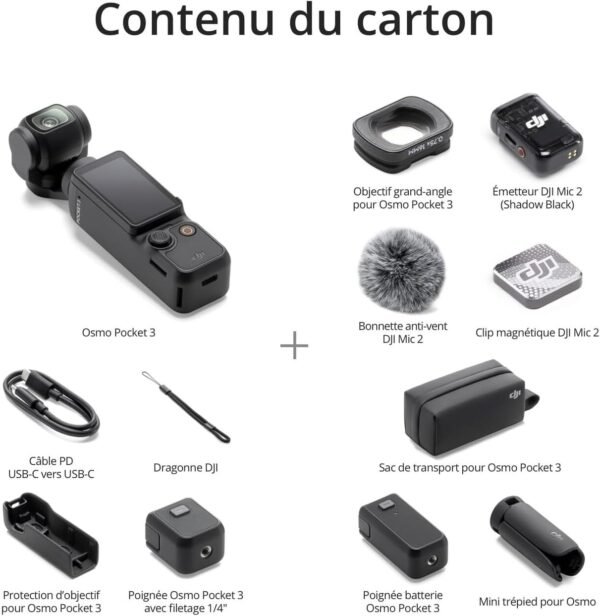 DJI Osmo Pocket 3 Créateur Bundle, camera vlog CMOS 1'' et Vidéo 4K/120 ips, digital et petite, Stabilisation à 3 axes, Suivi Facial/Objet, MAP rapide, avec Micro pour un Son net – Image 7