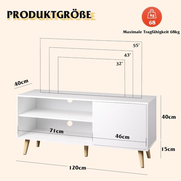 WLIVE Meuble TV Blanc Support pour Téléviseur Jusqu à 55 Pouces, Banc TV Meuble TV Haut avec Étagères Réglables, Meuble TV 120 cm Longueur Style Rustique Marron Rustique pour Salle à Manger, Chambre – Image 2