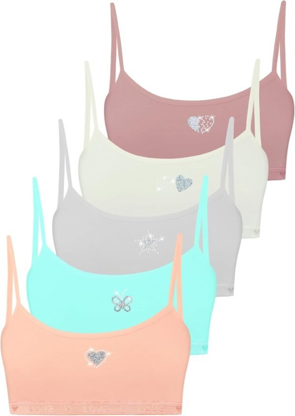 LOREZA ® Brassières pour Fille - Coton - Strass/Paillettes/Bretelles Fines - Sport - Lot de 5