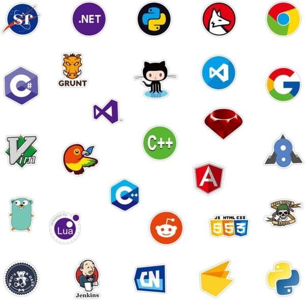 Tacomexi Les Autocollants 108Pcs pour Le langage de Programmation de développeur incluent Le Logo Informatique, C++, Python, Linux, Swift, pour Les Geeks, Les ingénieurs, Les Geeks, Les codeurs – Image 4