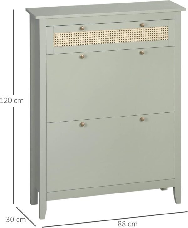 HOMCOM Meuble à Chaussures, 2 Portes battantes, 2 tiroirs réglables, bohème Chic en Bois Effet rotin – Image 3