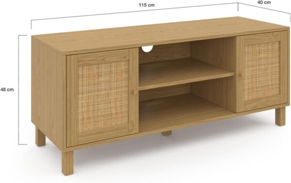 IDMarket - Meuble TV 115 cm Vintage HANAE 2 Portes Effet Naturel cannage – Image 5