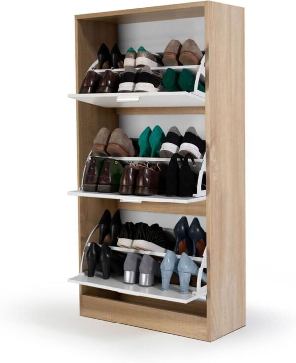 IDMarket - Meuble à chaussures 18 paires KLARK imitation hêtre 3 portes blanches – Image 4