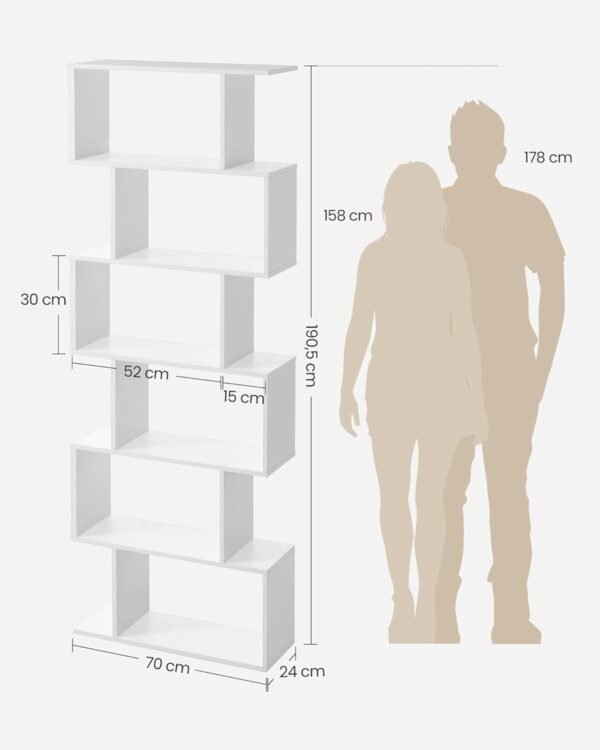 VASAGLE Bibliothèque, Étagère à 6 Niveaux, 24 x 70 x 191 cm, Meuble de Rangement, Cloison Séparateur, pour Salon, Chambre, Bureau, Blanc Nuage LBC61WT – Image 3