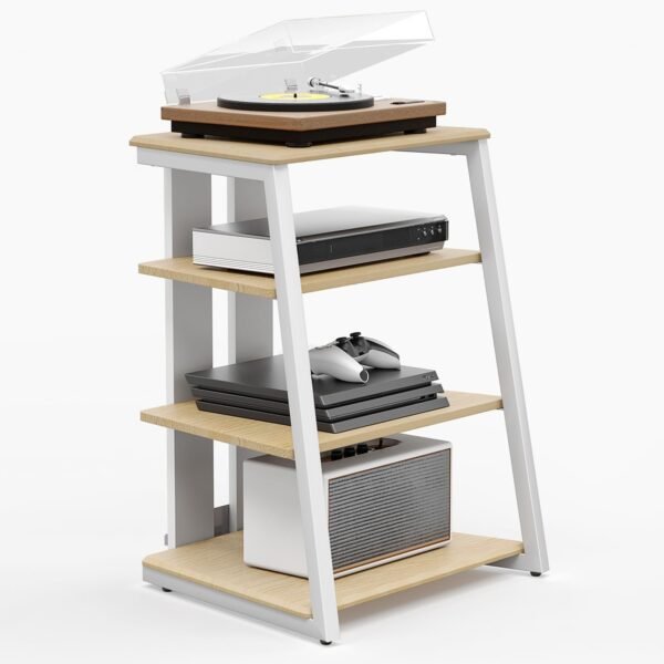FITUEYES Meuble HiFi à 4 Etagères en Bois et Acier Support pour Platine Vinyle Meuble Audio/Vidéo Capacité de Charge Max. 50KG Structure Solide