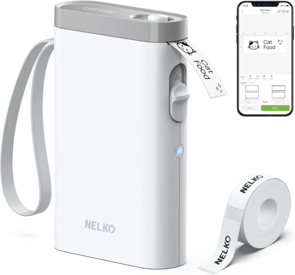 Nelko Imprimante d'étiquettes, Bluetooth P21, Étiqueteuse autocollante portable, Sans fil, Mini imprimante d'étiquettes avec iOS Android, Pour la maison, le bureau, blanc