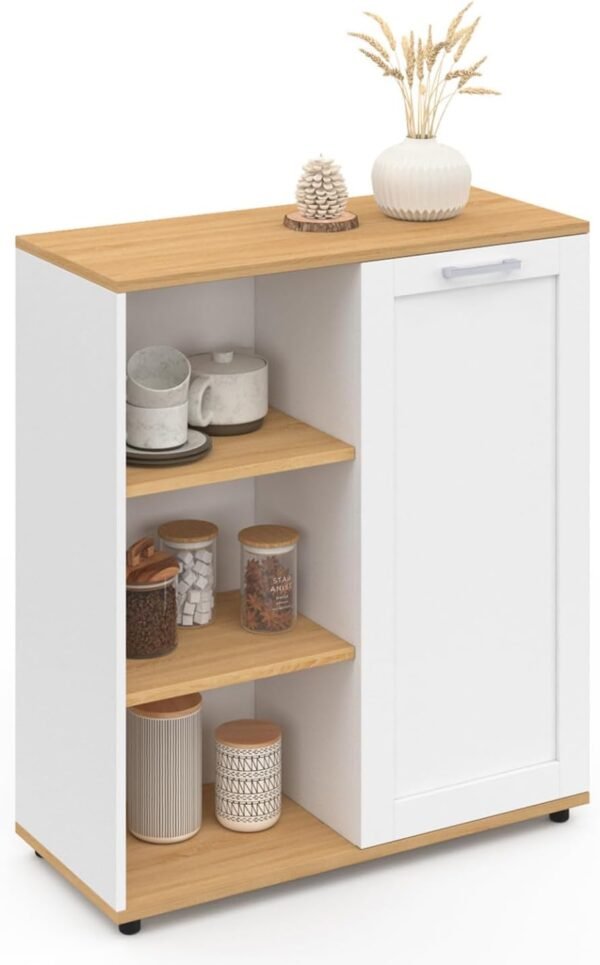 IDMarket - Buffet d'appoint 70 cm VITO 3 étagères et Placard Blanc et Plateau Bois