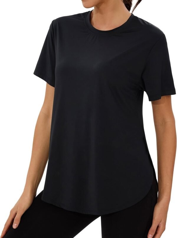 Wayleb Tee Shirt Sport Femme à Manches Courtes T-Shirts Femme à Séchage Rapide Haut Top pour Fitness Yoga Pilates et Jogging – Image 2