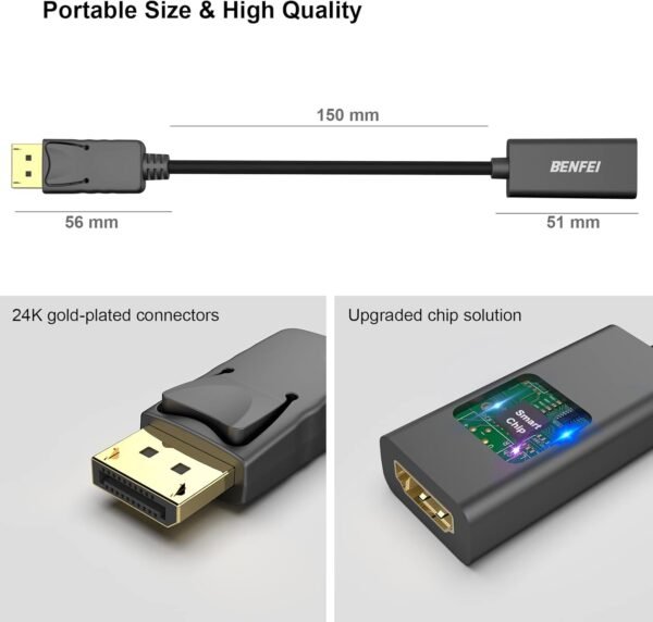 BENFEI Lot de 2 adaptateurs DisplayPort vers HDMI 4K unidirectionnels DisplayPort DP Computor vers HDMI Moniteur Adaptateur de connexion compatible avec ordinateur portable, PC, moniteur TV Projecteur – Image 6