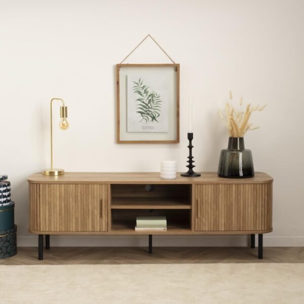 Atmosphera Créateur d'Intérieur - Meuble TV Colva 2 Portes Coulissantes - Étagère Ajustable - Rangement 4 Cases pour Salon, Chambre - H46 x L140cm – Image 6