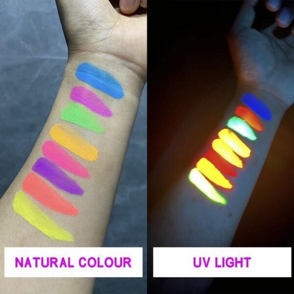 HISUNBEN Peinture Fluorescents UV Comprend 70 Modèles,Maquillage Enfant 12 Crayons De Peinture UV Néon Pour Le Visage Et Le Corps, Lavables Non Toxiques,Enfants et Adultes pour Halloween,Carnaval,Noël – Image 6
