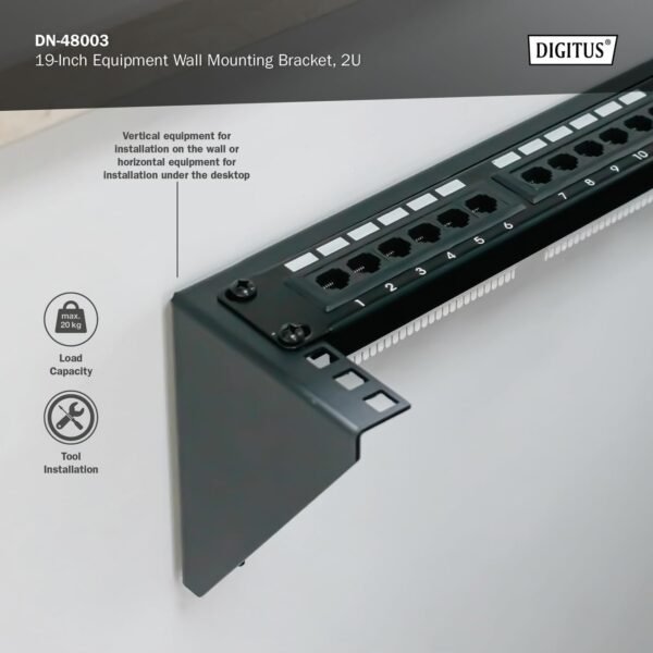 DIGITUS DN-48003 – Cadre 19 Pouces – 2U – Châssis Universel pour équipements 19" – Montage Mural Vertical – pour Accessoires Audio-vidéo – 105 x 504 x 151 mm – Noir – Image 3