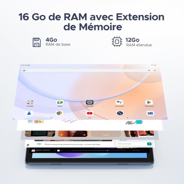 DOOGEE U10 (2025) Tablette Android 15, Tablette 10 Pouces 16Go RAM+128Go ROM(2To TF), GMS Tablette Tactile, WiFi 6, Widevine L1, 5060mAh, BT 5.0, 2 en 1 Tablette avec Clavier Souris- Gris – Image 6