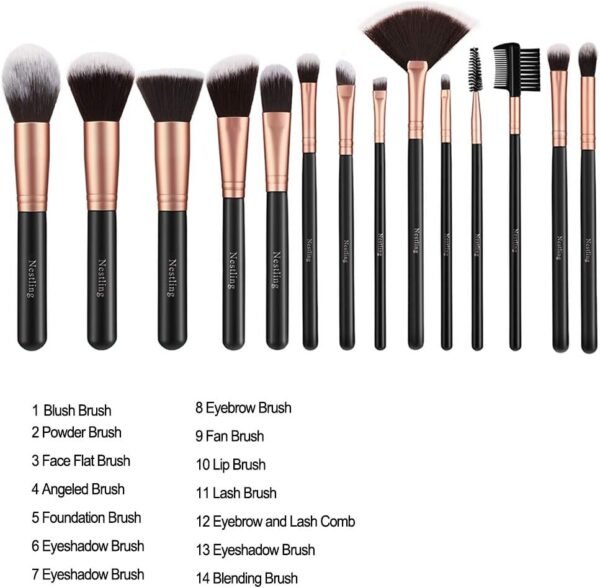14 PCS Set Pinceaux Maquillage Rose Doré avec Eponge Maquillage et Brosse De Nettoyage Synthétiques Haut De Gamme pour fond De Teint Mélange Poudre Le Visage Ombres à Paupières – Image 9