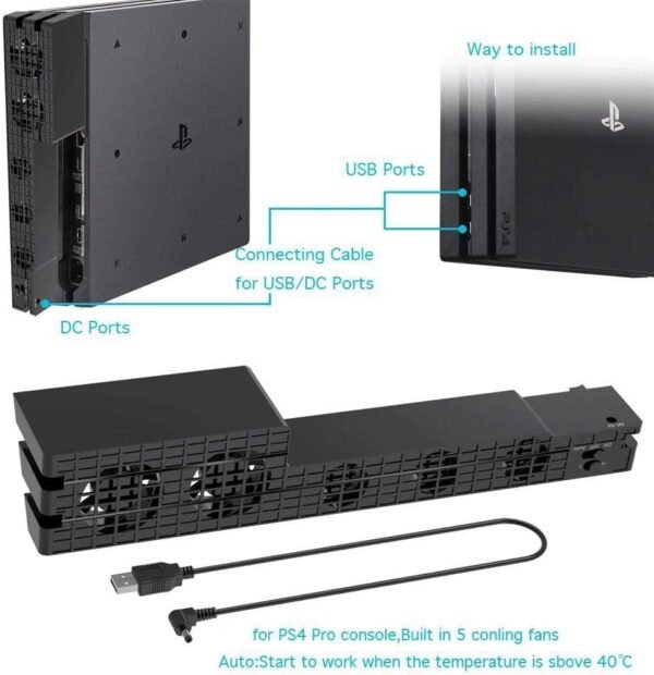 DollaTek Ventilateur de Refroidissement USB Super Externe à 5 températures avec câble USB, Noir pour Console de Jeu PS4 Pro – Image 6