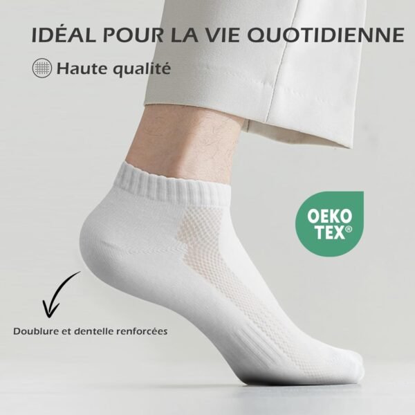 QINCAO Chaussettes de baskets pour hommes et femmes, 6/10 paires, chaussettes courtes, en coton, chaussettes de sport, respirantes, pour la course – Image 5