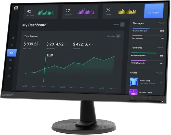 Lenovo D24-40 - Écran 24 Full HD (VA, 75Hz, 4ms, HDMI+VGA, AMD FreeSync) Réglage en Inclinaison – Noir – Image 4