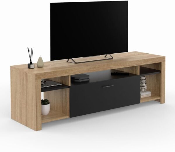 IDMarket - Meuble TV 140 cm Malo Bois et Placard Noir