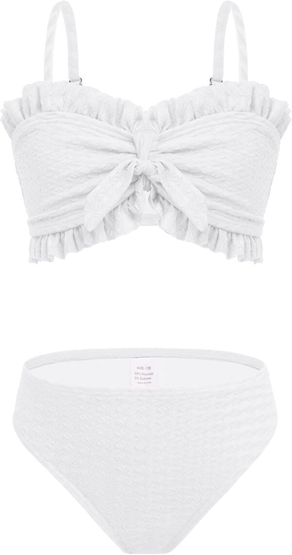 Maillot de Bain 3 pièces pour Fille avec Jupe torsadée sur Le Devant, Haut de Bikini, Slip de Bain de Couleur Unie et Jupe Cache-Maillot de Bain pour la Plage et la Piscine, Bikinis pour 5 à 14 Ans – Image 5