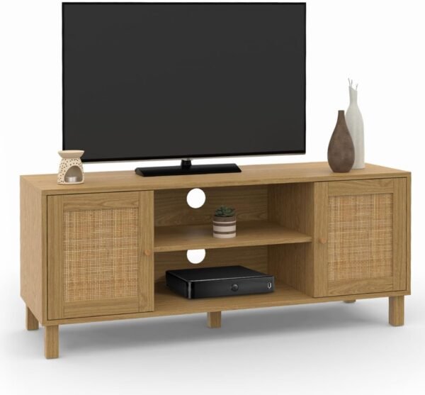 IDMarket - Meuble TV 115 cm Vintage HANAE 2 Portes Effet Naturel cannage