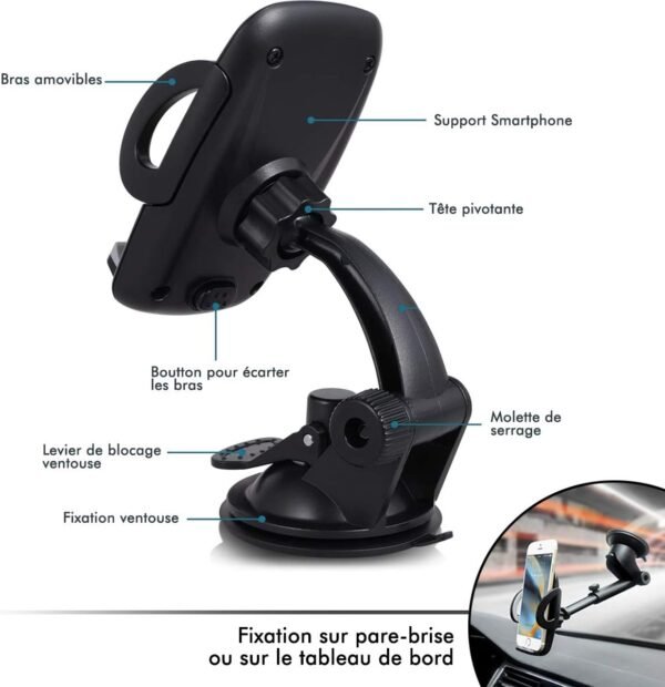 KARYLAX Support Fixation Smartphone pour la Voiture, Fixation sur Pare-Prise et Tableau de Bord Auto, Support Voiture 360° pour Smartphone ASUS ZenFone 7 – Image 2