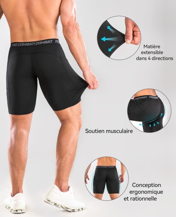 Niksa 1/3 Pièces Short Running Homme Short de Compression à Séchage Rapide et Respirant Short de Sport Ajusté avec Poches pour Téléphone Portable – Image 4