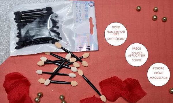 PARENCE - Lot de 20 Brosse Fard à paupière Pinceau à paupières jetable, Fard à Paupières Outils de Maquillage,double face, éponge avec pointe,pour Application de Maquillage 20 brosses Noir/Beig) – Image 2