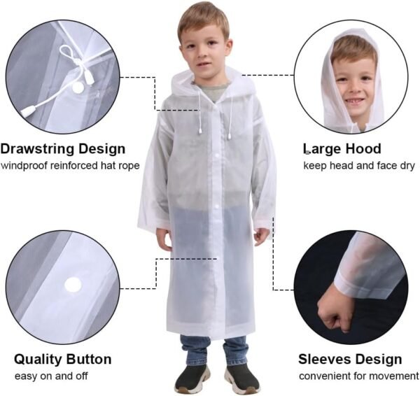 Vicloon Poncho de Pluie Imperméable pour Enfant, Réutilisable EVA Imperméable Enfant Capuchon Vêtements de Pluie, Pour voyage, randonnée, Va à L'école, Equitation, Taille Unique – Image 5