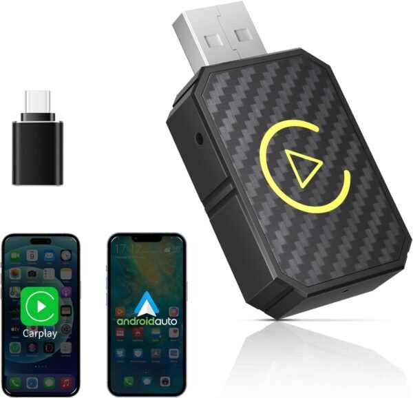 Adaptateur Sans Fil CarPlay & Android Auto, Mini Stick pour Convertir CarPlay/Android Auto Filaire en Sans Fil, Compatible avec Voitures Équipées de CarPlay & AA, USB C/A, Plug and Play, Stable
