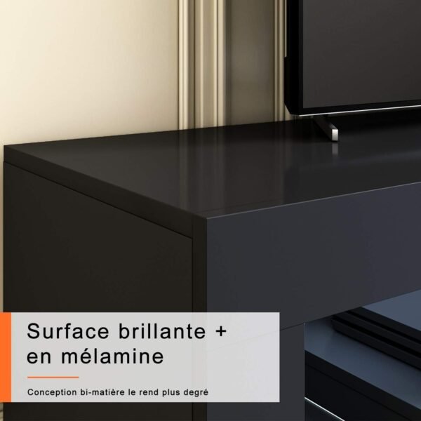 SIRHONA Meuble TV LED Noir, Banc TV 140x35x50.5cm, Éclairage LED RGB avec Couleur réglable, Capacité de Charge 40 kg, Convient pour Salon ou Chambre – Image 5