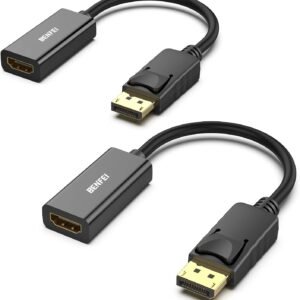 BENFEI Lot de 2 adaptateurs DisplayPort vers HDMI 4K unidirectionnels DisplayPort DP Computor vers HDMI Moniteur Adaptateur de connexion compatible avec ordinateur portable, PC, moniteur TV Projecteur