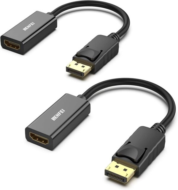 BENFEI Lot de 2 adaptateurs DisplayPort vers HDMI 4K unidirectionnels DisplayPort DP Computor vers HDMI Moniteur Adaptateur de connexion compatible avec ordinateur portable, PC, moniteur TV Projecteur