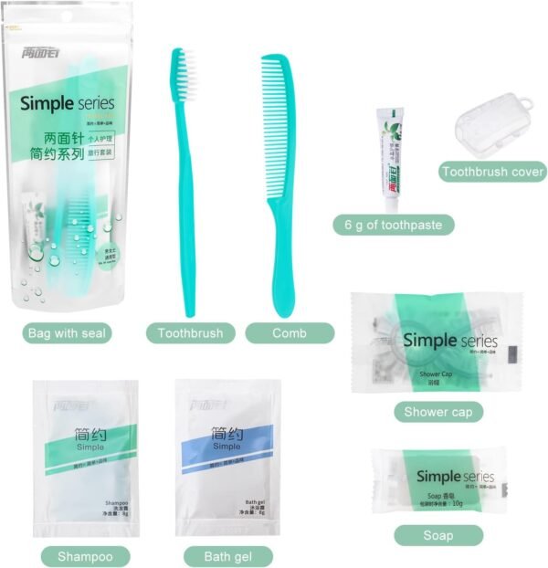 Kit d'hygiène en vrac, emballé individuellement, kit d'hygiène de voyage avec brosse à dents, dentifrice, peigne, shampooing, gel douche, bonnet de douche et savon, convient pour hôtel, maison – Image 6