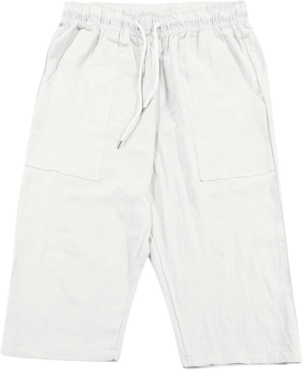 2025 Short Lin et Bermuda Homme 3/4 Long D'Été Pantacourt Coton, pour La Plage, Le Yoga, Le Jogging, Pantalon Taille Elastique Décontracté – Image 4