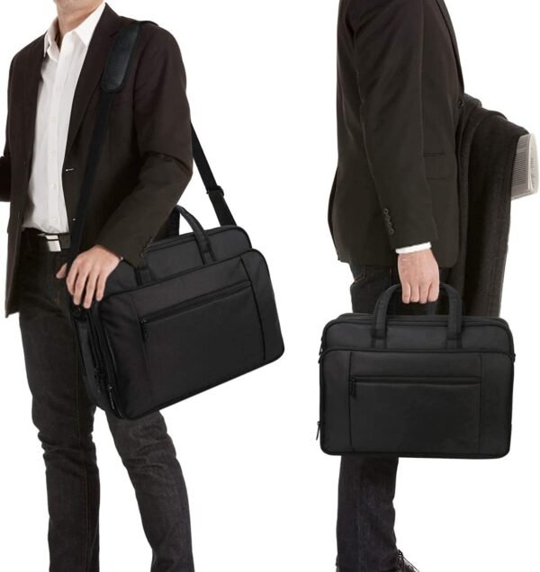 Mancro Sacoche Ordinateur Portable 17 Pouces, Grande Mallette d'Affaires pour Hommes et Femmes, Sac à Bandoulière Extensible étanche Multifonctionnelle pour Ordinateur Portable, Tablette, Noir – Image 9