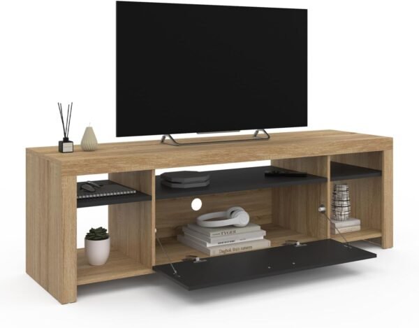 IDMarket - Meuble TV 140 cm Malo Bois et Placard Noir – Image 4