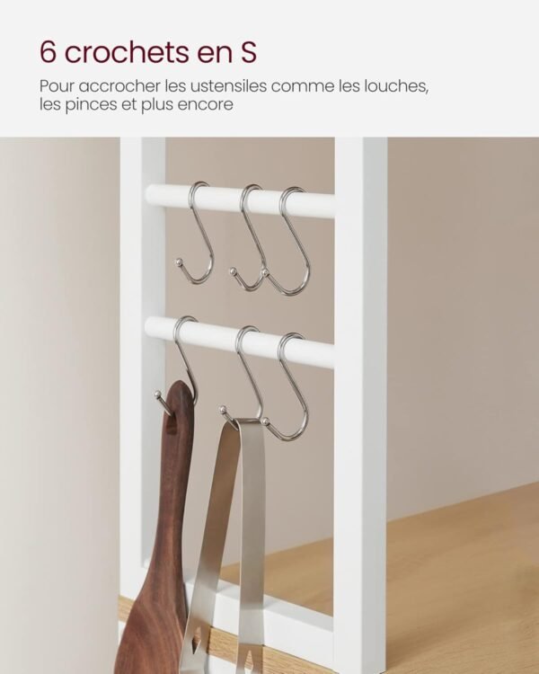 VASAGLE Étagère de Cuisine, Étagère pour Machine à Café, 6 Étagères et 6 Crochets, pour Four à Micro-Ondes, Cadre en Acier, Style Industriel, 40 x 80 x 167 cm, Couleur Chêne et Blanc KKS019W09 – Image 8