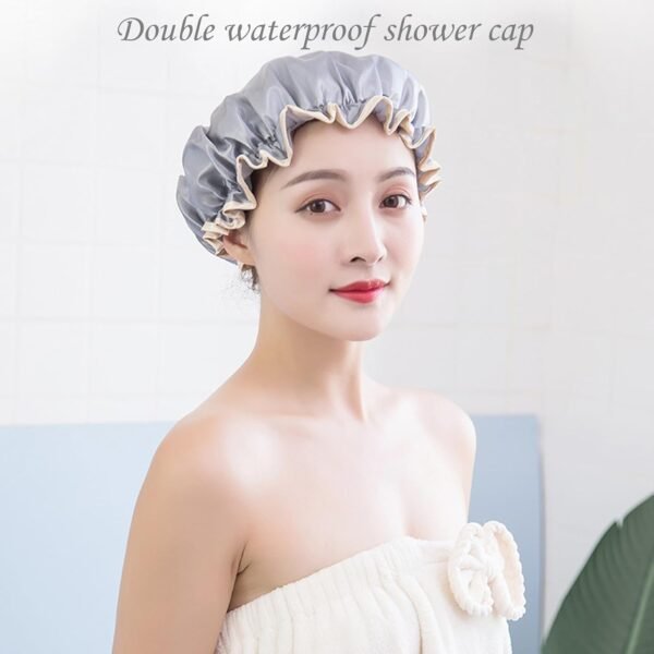 Bonnet de douche imperméable pour femme - Bleu - Réutilisable - Pour la douche, le sauna, les soins personnels, les cheveux secs, etc. – Image 2